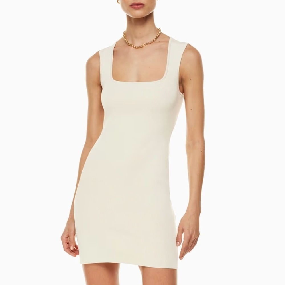 Babaton Mendieta Sculpt Knit Square Neck Mini Dress in Matte Pearl Size Small